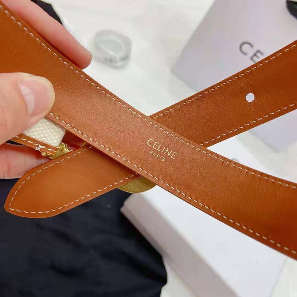 DÂY LƯNG Celine Women Medium Triomphe Belt in Textile and Calfskin