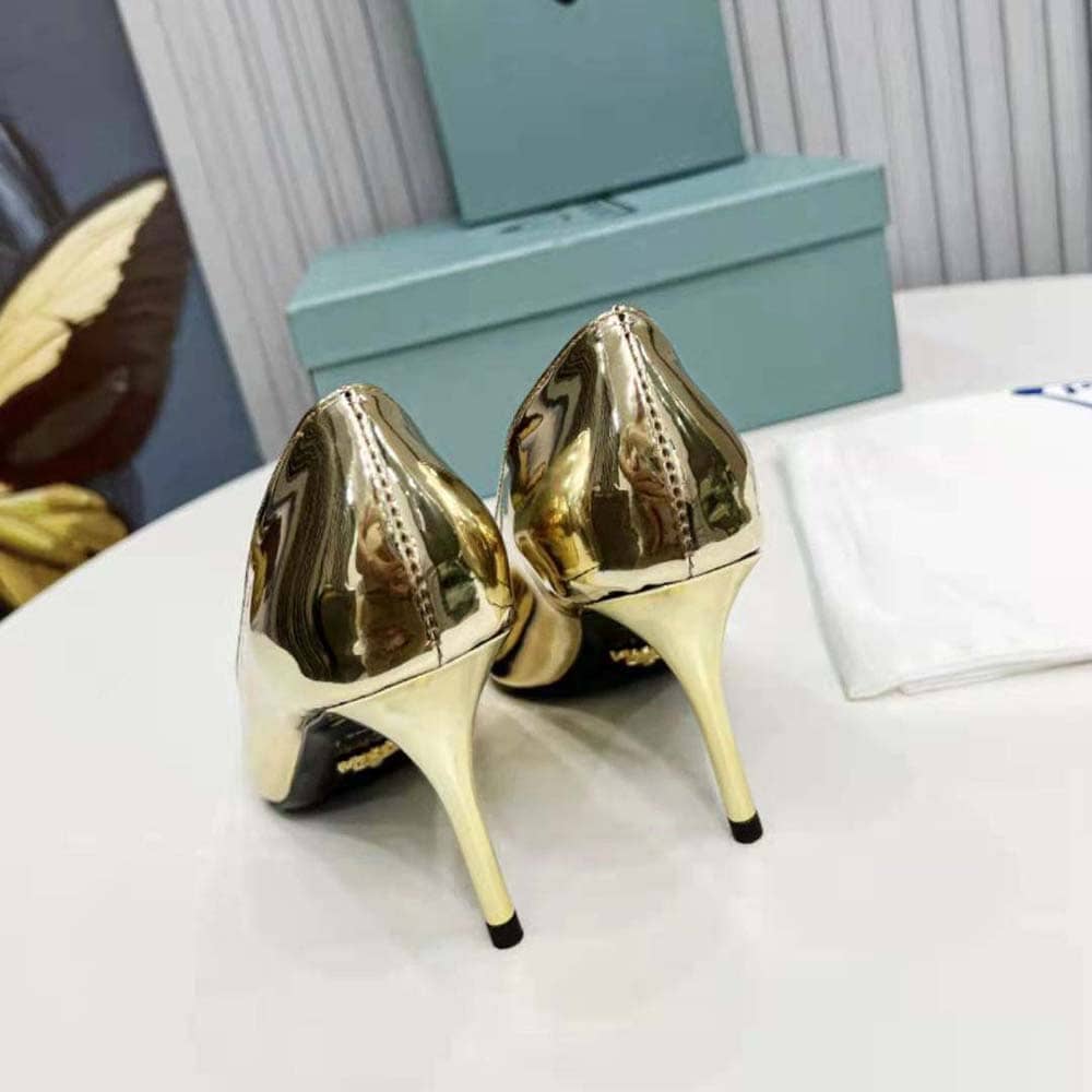 GIÀY Prada Women Metallic Leather Pumps-Gold