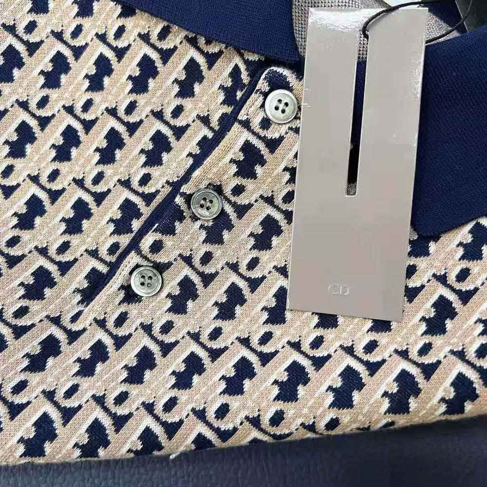 ÁO DIOR Men Oblique Polo Shirt Blue Cotton Jacquard