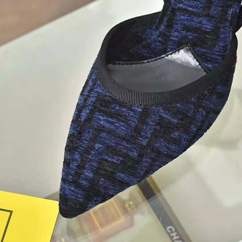 GIÀY Fendi Women Colibrì Lite High-heeled Blue FF Chenille Slingbacks