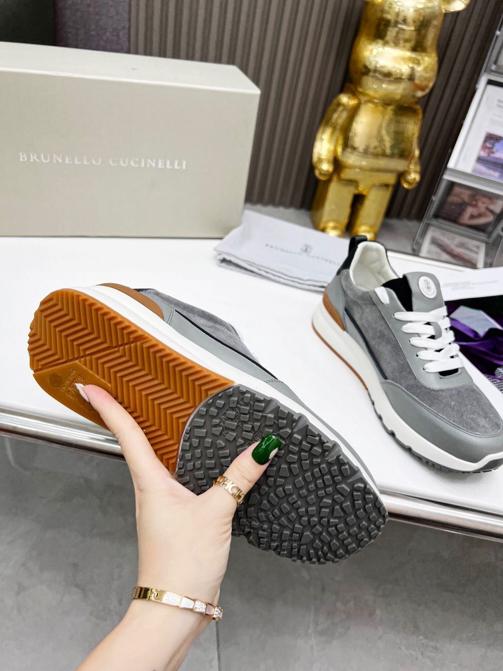 GIÀY BRUNELLO CUCINELLI Suede Grey Sneaker shoes