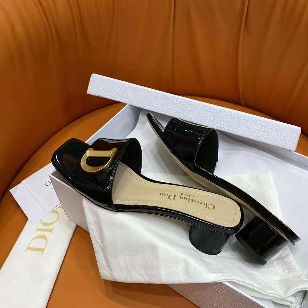 GUỐC Dior Women C’est Dior Heeled Slide Black Patent Calfskin
