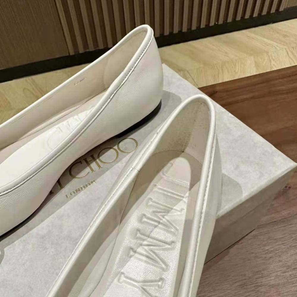 GIÀY Jimmy Choo Women Elme Flat Latte Nappa Leather Flats with Pearl Embellishment