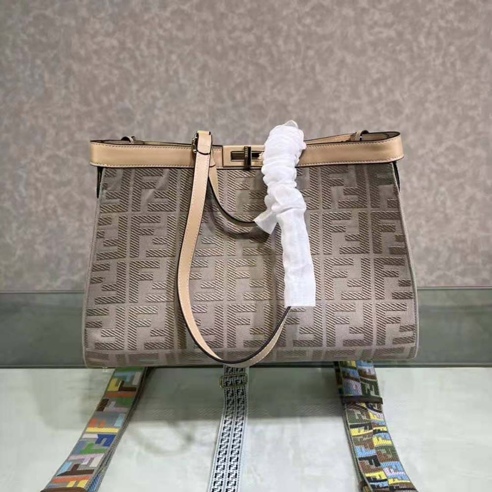 TÚI FENDI Medium Peekaboo X-Tote Gray Canvas Bag