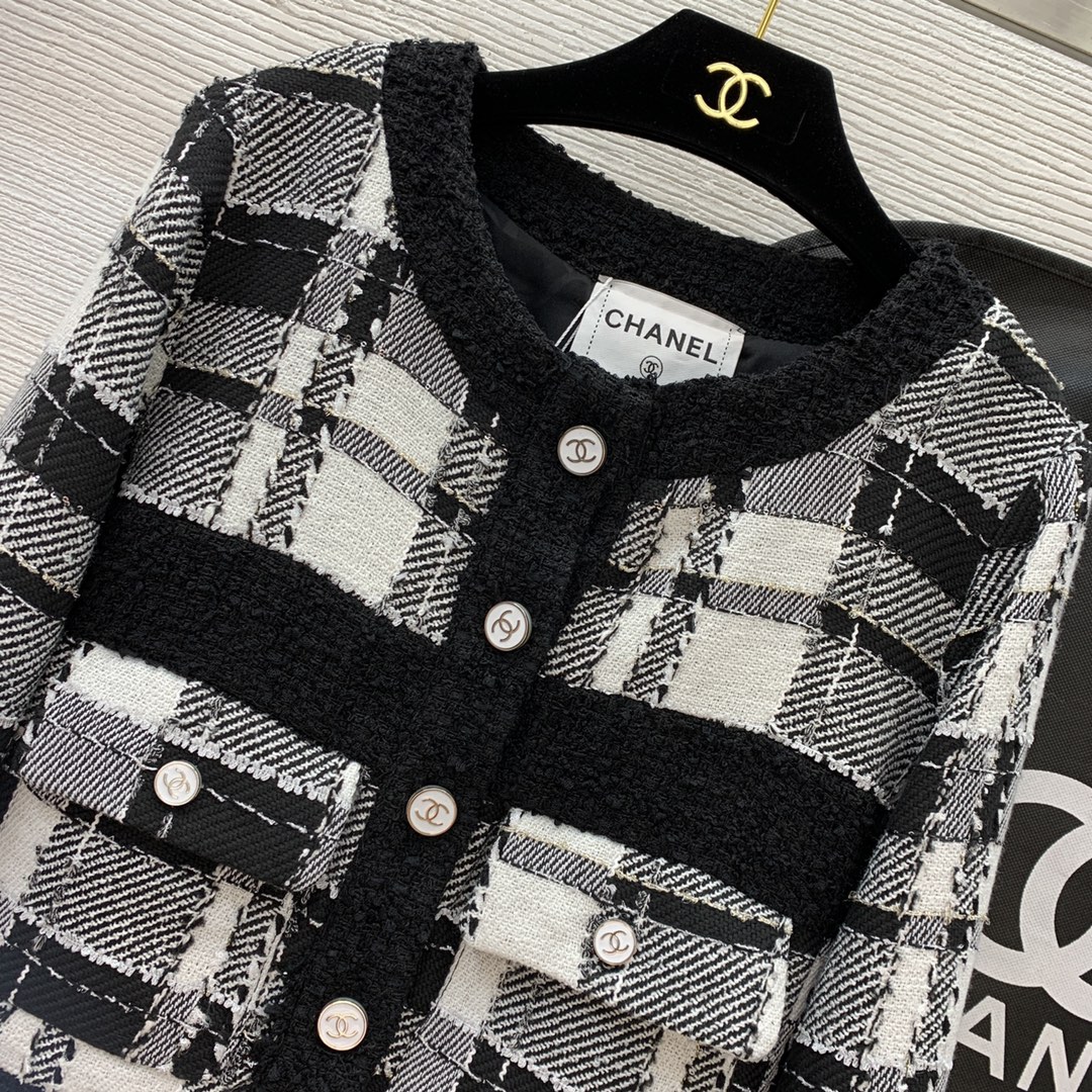 ÁO CHANEL TWEED BLACK WHITE Jacket Top AAA