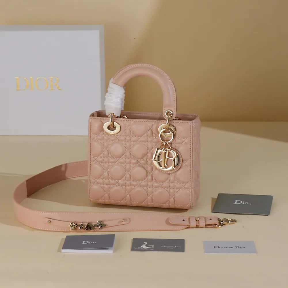 TÚI Dior Women Small Lady Dior My ABC Dior Blush Cannage Lambskin da cừu