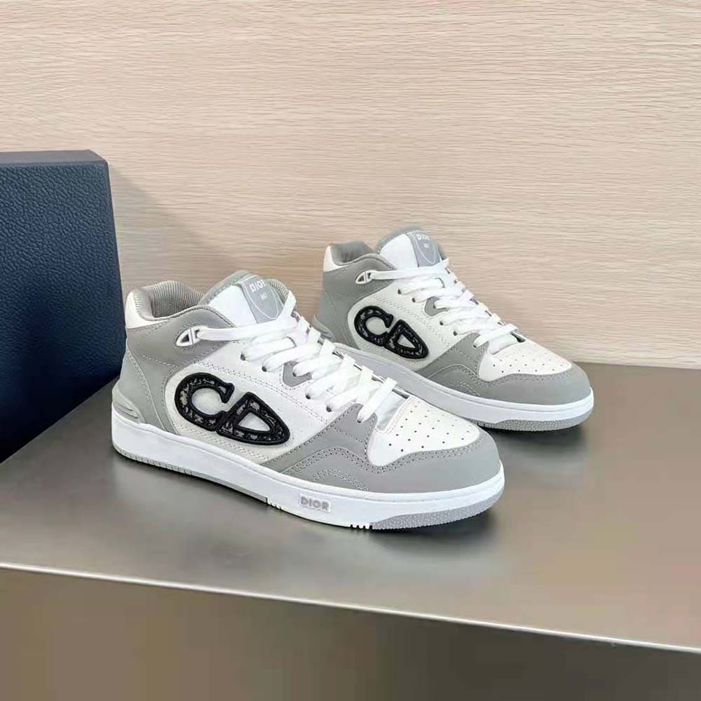 GIÀY DIOR B57 Mid-Top Sneaker Gray and White Smooth Calfskin