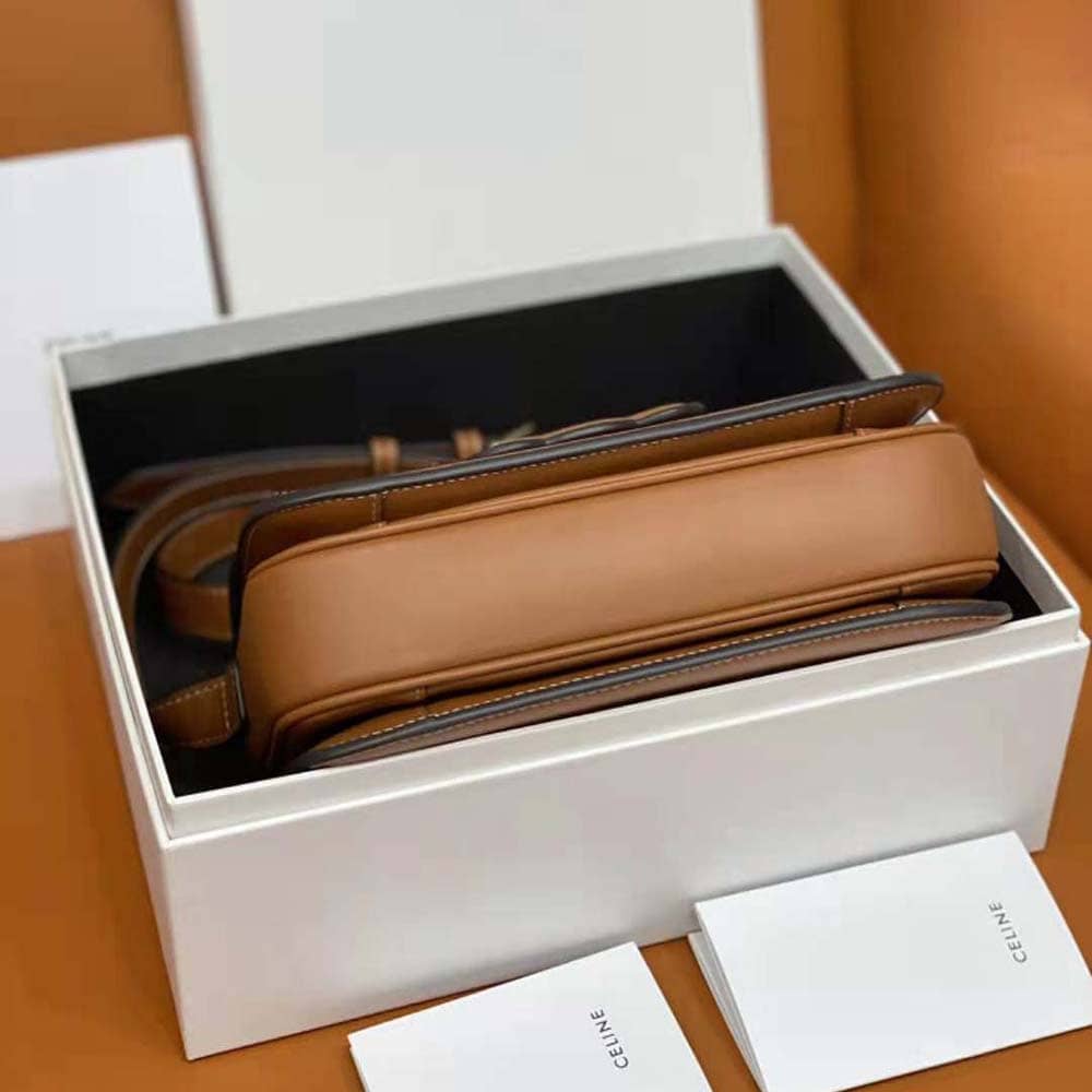 TÚI Celine Women Medium Bag Cuir Triomphe in Natural Calfskin-Brown