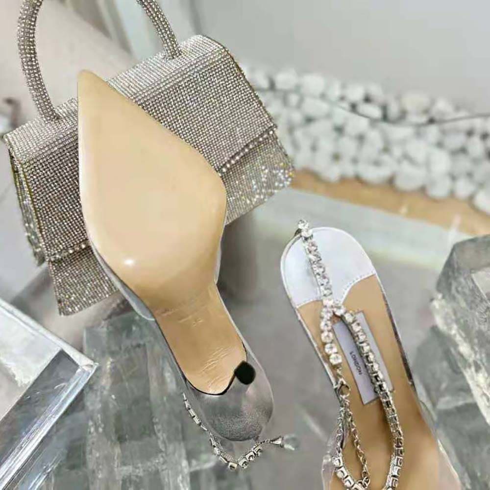 GIÀY Jimmy Choo Women Saeda 100 Silver Glitter Plexi Pumps with Crystal Embellishment
