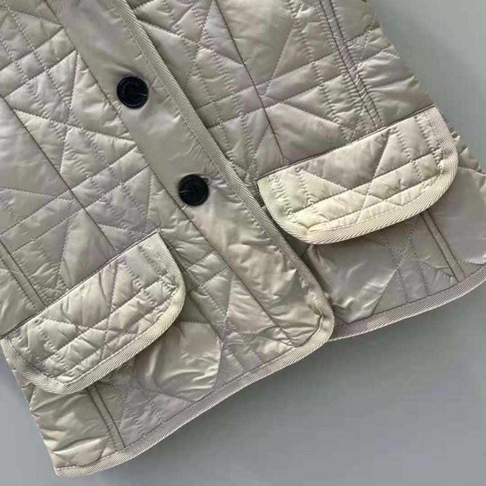 ÁO Dior Women Macrocannage Fitted Jacket with Puff Sleeves Beige Cotton Gabardine