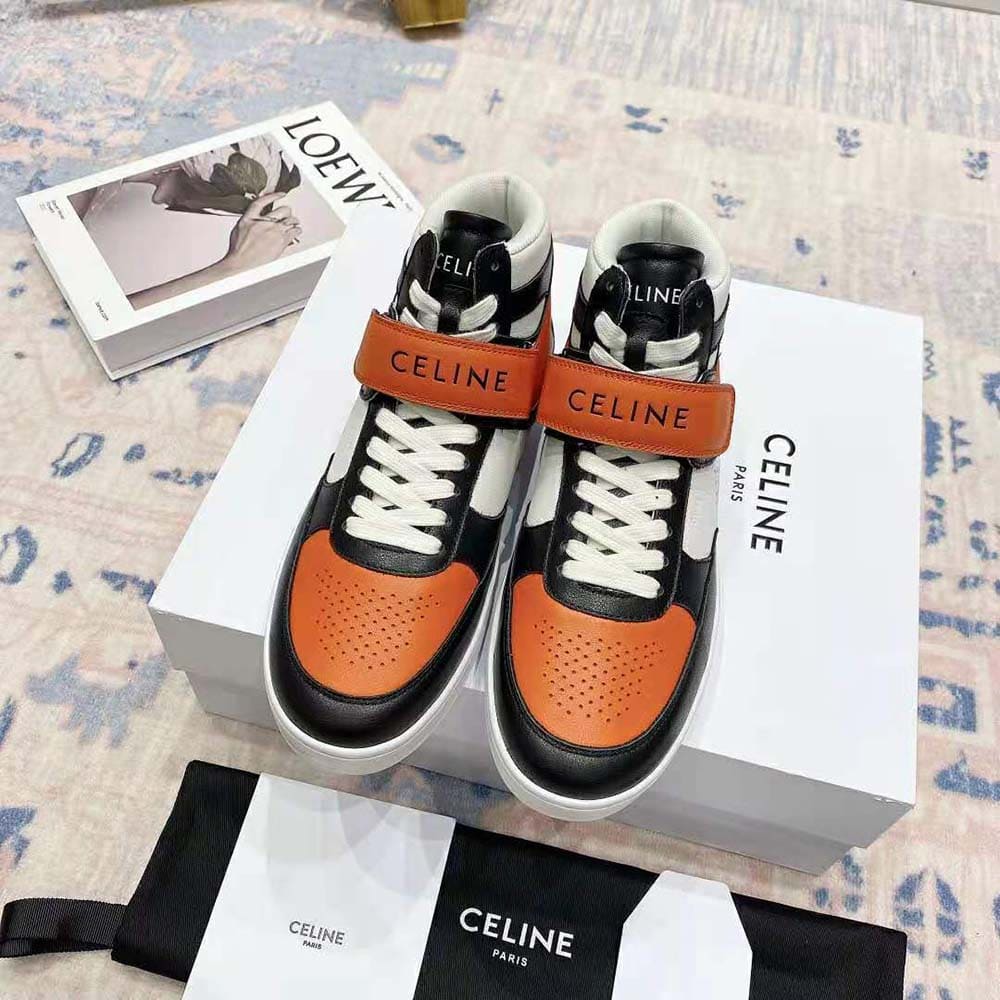GIÀY CELINE High Sneaker with Scratch in Calfskin-Orange