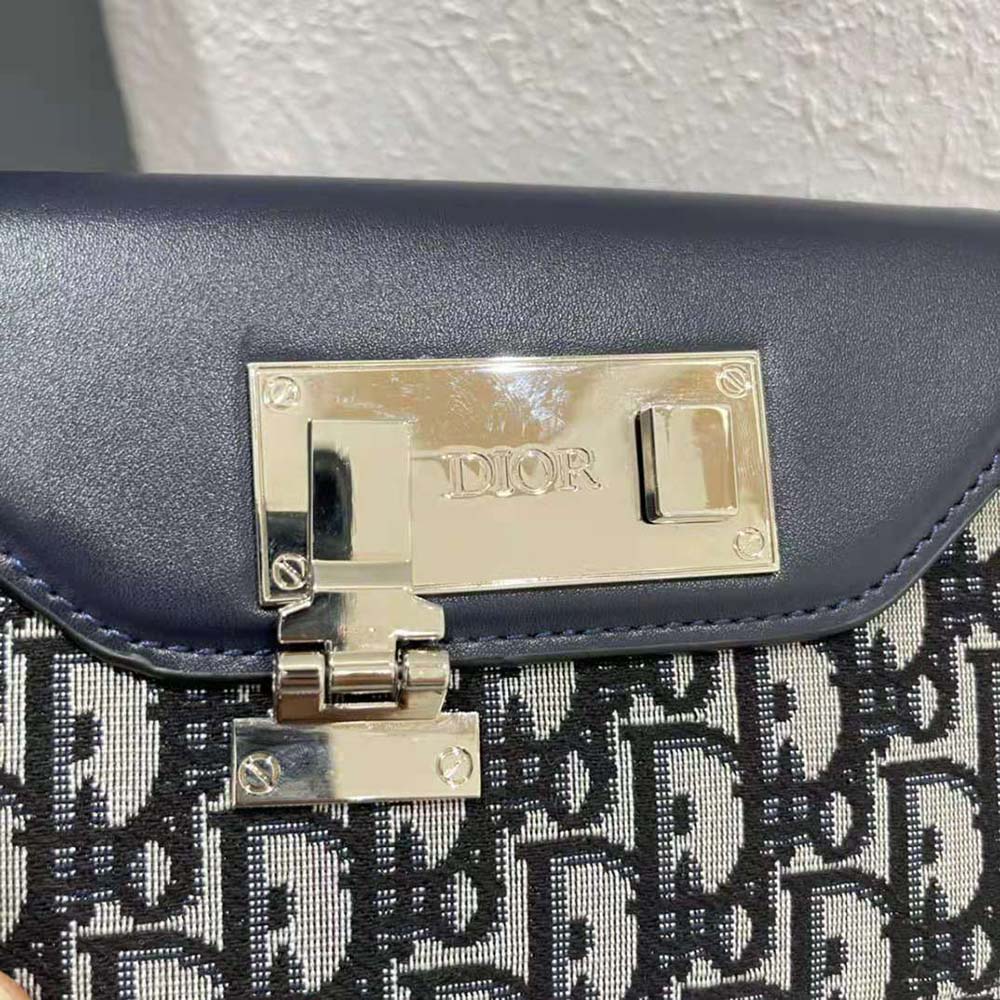 TÚI DIOR Nano Pouch Beige and Black Dior Oblique Jacquard and Black Smooth Calfskin