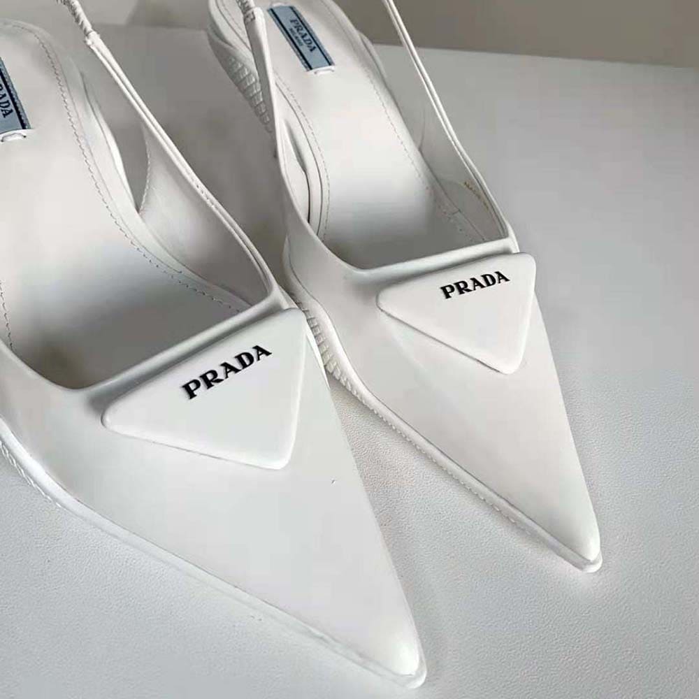 GIÀY Prada Women Brushed Leather Slingback Pumps-White
