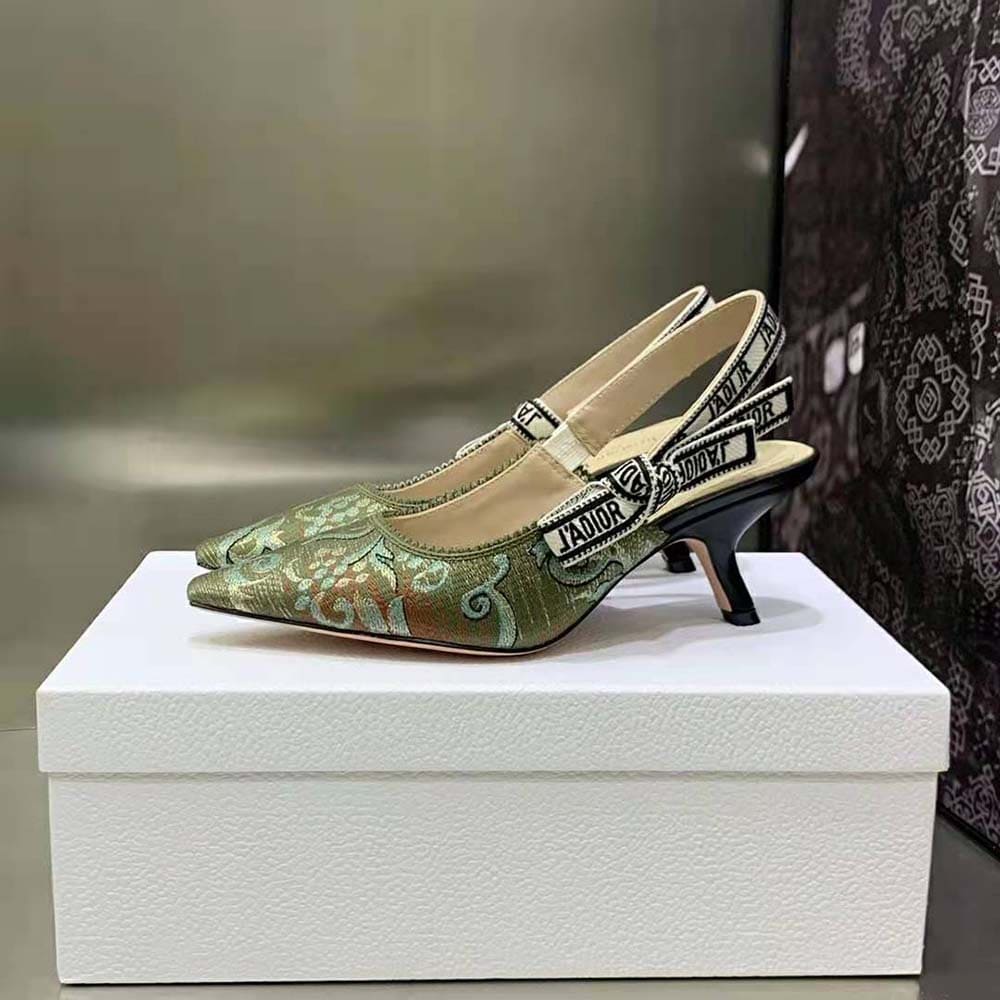 GIÀY Dior Women J’Adior Slingback Pump Sky Blue Dior Brocart Embroidered Cotton with Gold-Tone Metallic Thread