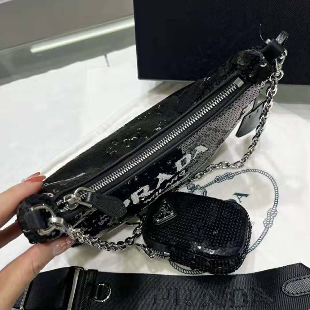 TÚI Prada Women Re-Edition 2000 Sequined Re-Nylon Mini-Bag-Black