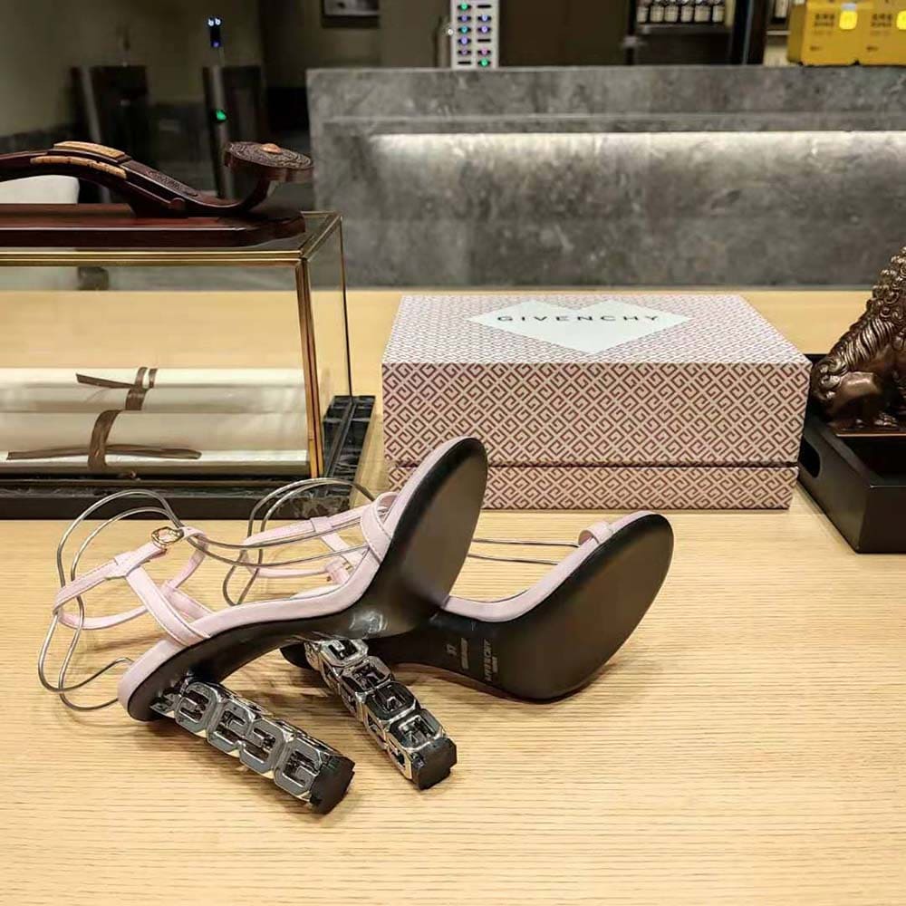 GUỐC Givenchy Women G Cube Sandals in Leather-Silver
