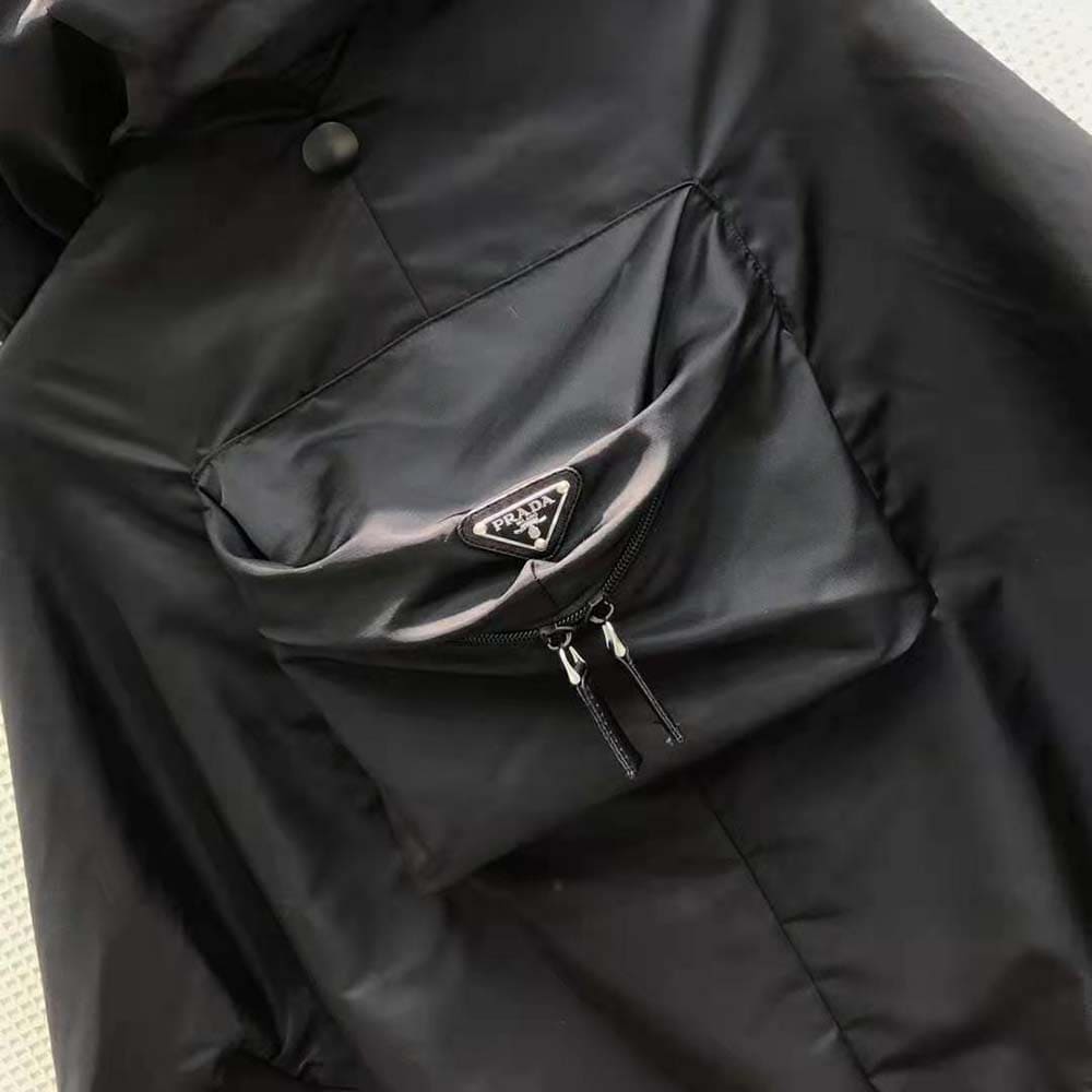 ÁO Prada Women Re-Nylon Gabardine Hooded Blouson Jacket-Black