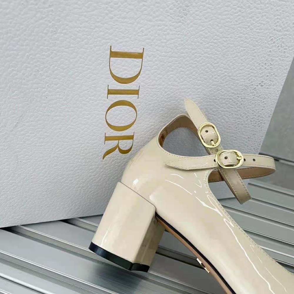GIÀY Dior Women Aime Dior Ballerina Pump White Patent Calfskin