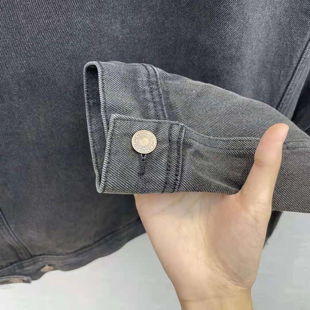 ÁO Celine Men Trucker Jacket in Charcoal Wash Denim
