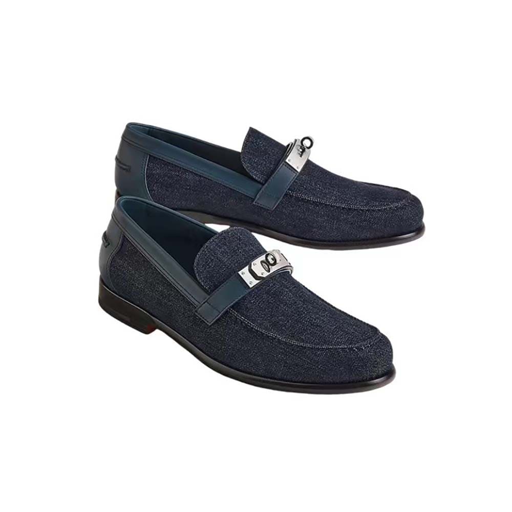 GIÀY HERMES Men Destin Loafer in Denim and Calfskin TOP QUALITY SHOES AAA