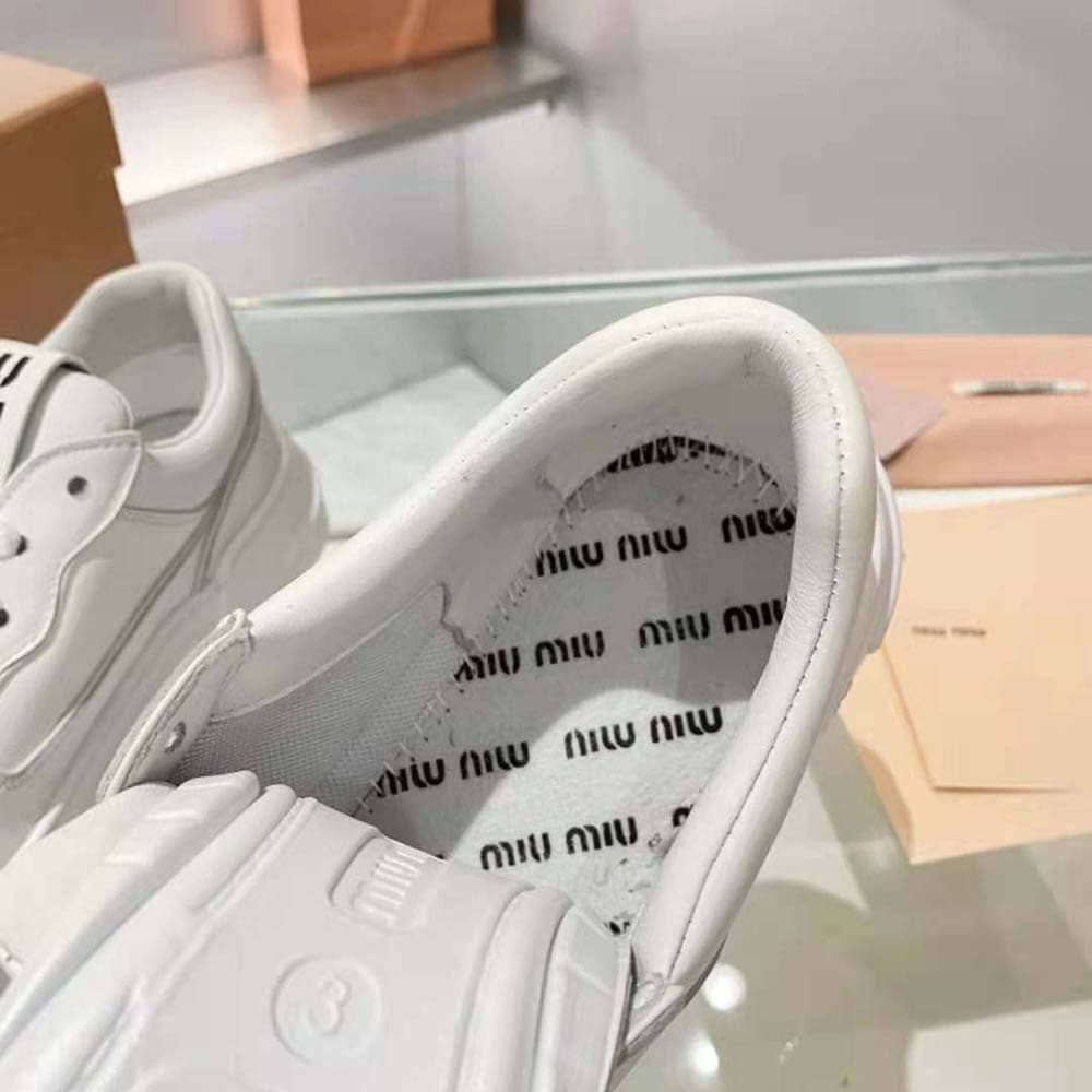 GIÀY Miu Miu Women Leather Sneakers-White