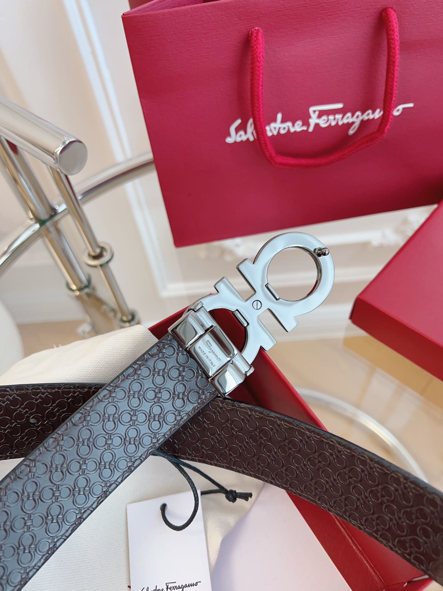 DÂY LƯNG Salvatore Ferragamo Adjustable Gancini Belt Khóa bạc