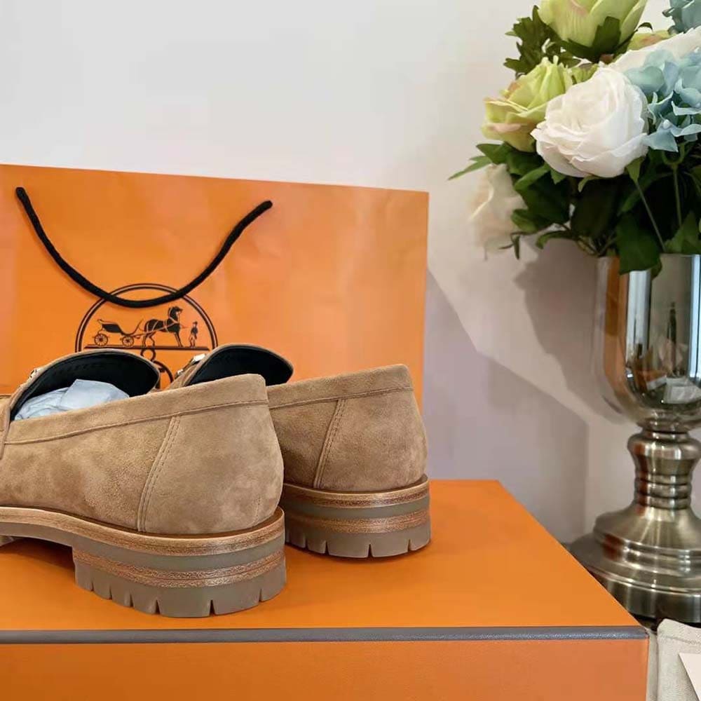 GIÀY Hermes Women Faubourg Loafer in suede goatskin-Beige