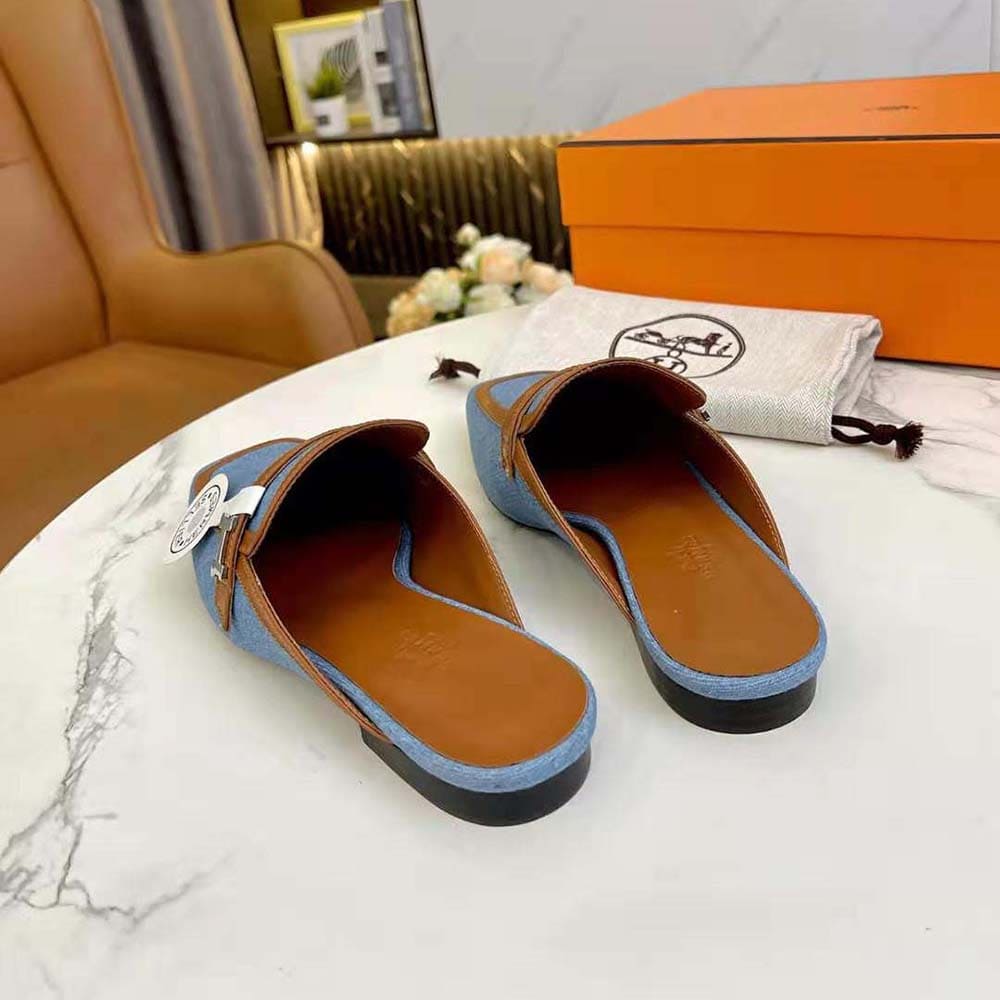GIÀY Hermes Women in H Canvas and Calfskin-Brown