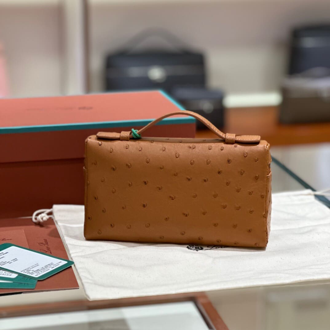 TÚI Loro Piana Women Extra Pocket L27 in Ostrich Leather Brown da đà điểu(Gía Liên Hệ)