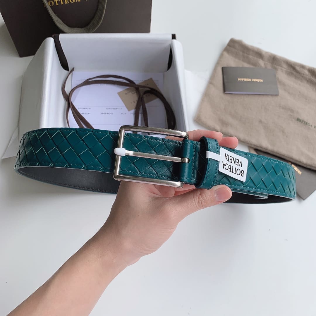 DÂY LƯNG BOTTGA VENETA GREEN INTRECCIATO LEATHER Khóa bạc