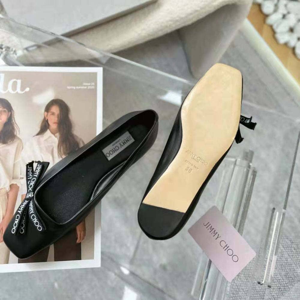 GIÀY Jimmy Choo Women Veda Ballerina Black Nappa Leather Flat Ballerina Pumps with Jimmy Choo Bow