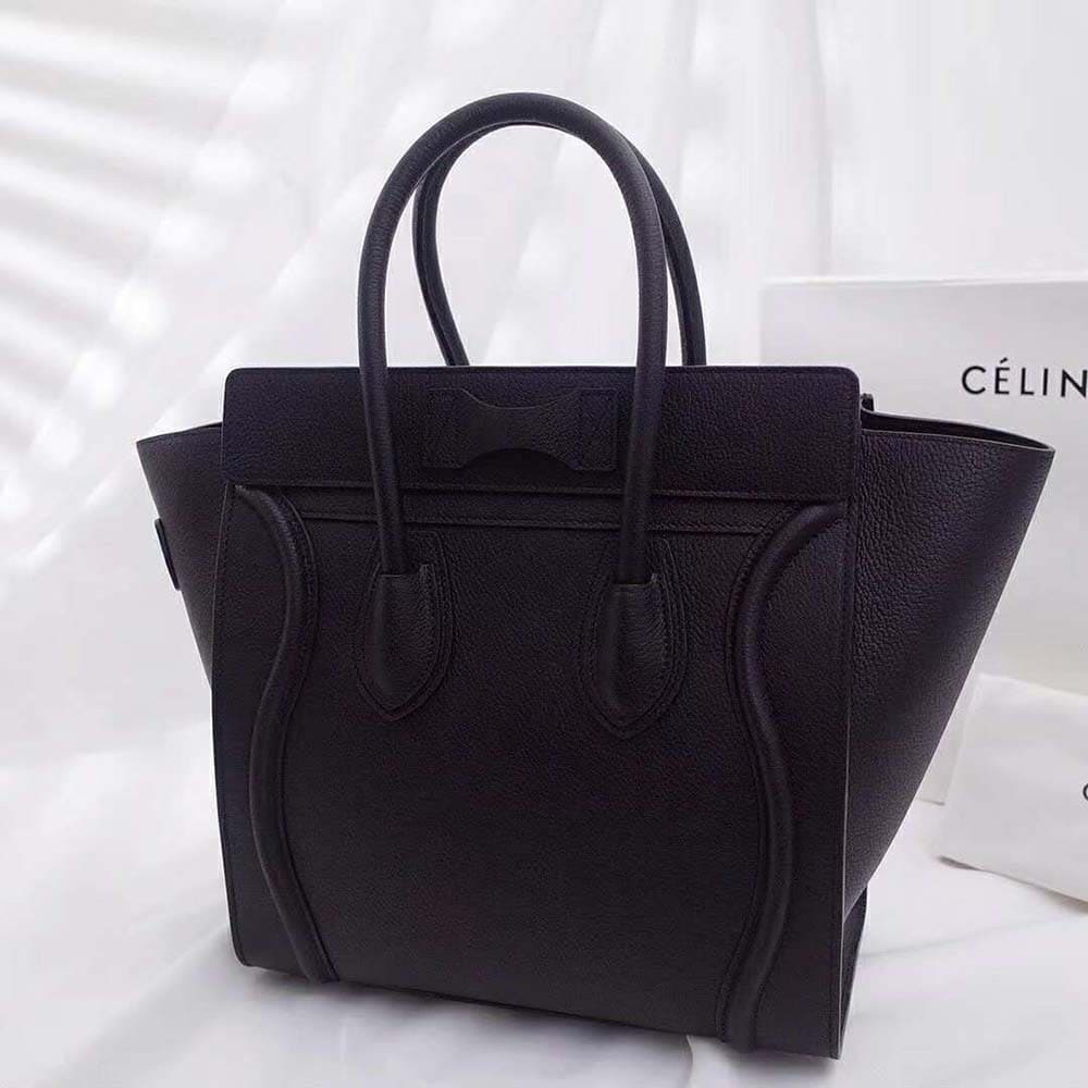 TÚI Celine Women Mini Luggage Handbag in Baby Drummed Calfskin-Black