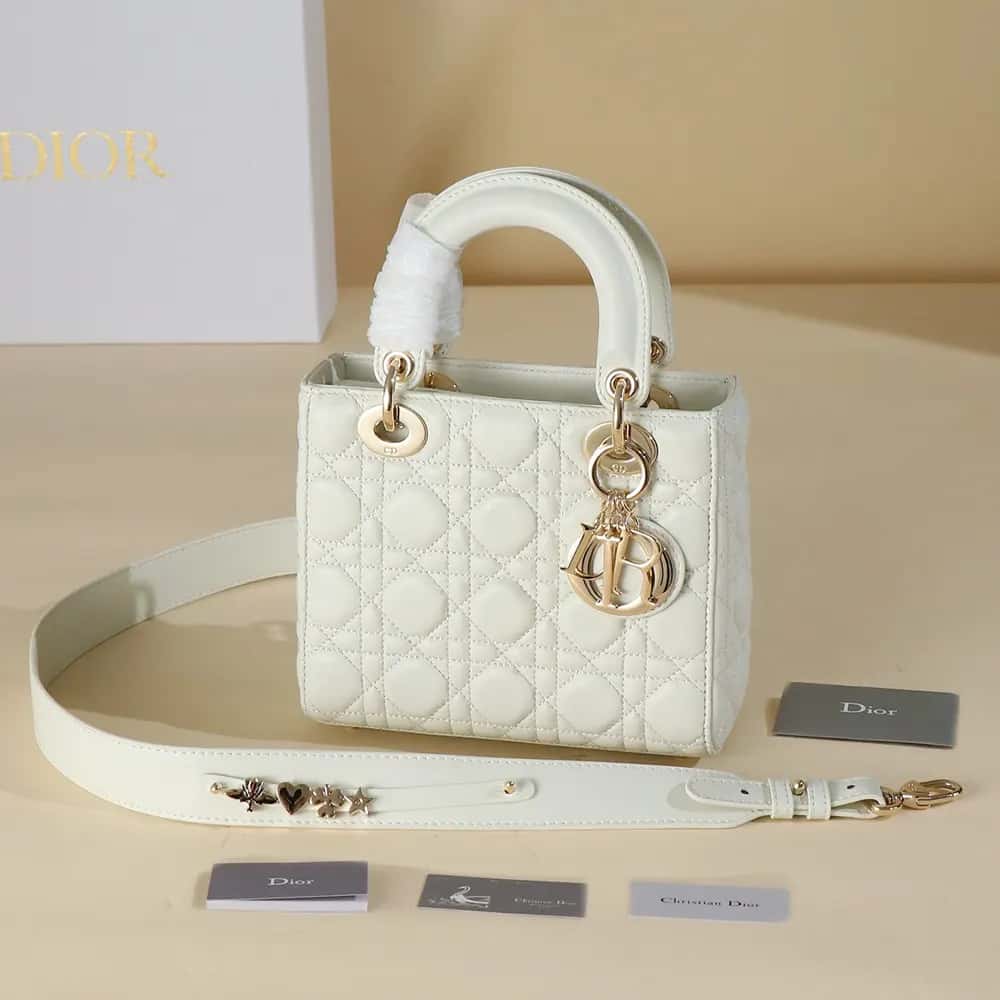 TÚI Dior Women Small Lady Dior My ABC Dior Latte Cannage Lambskin da cừu