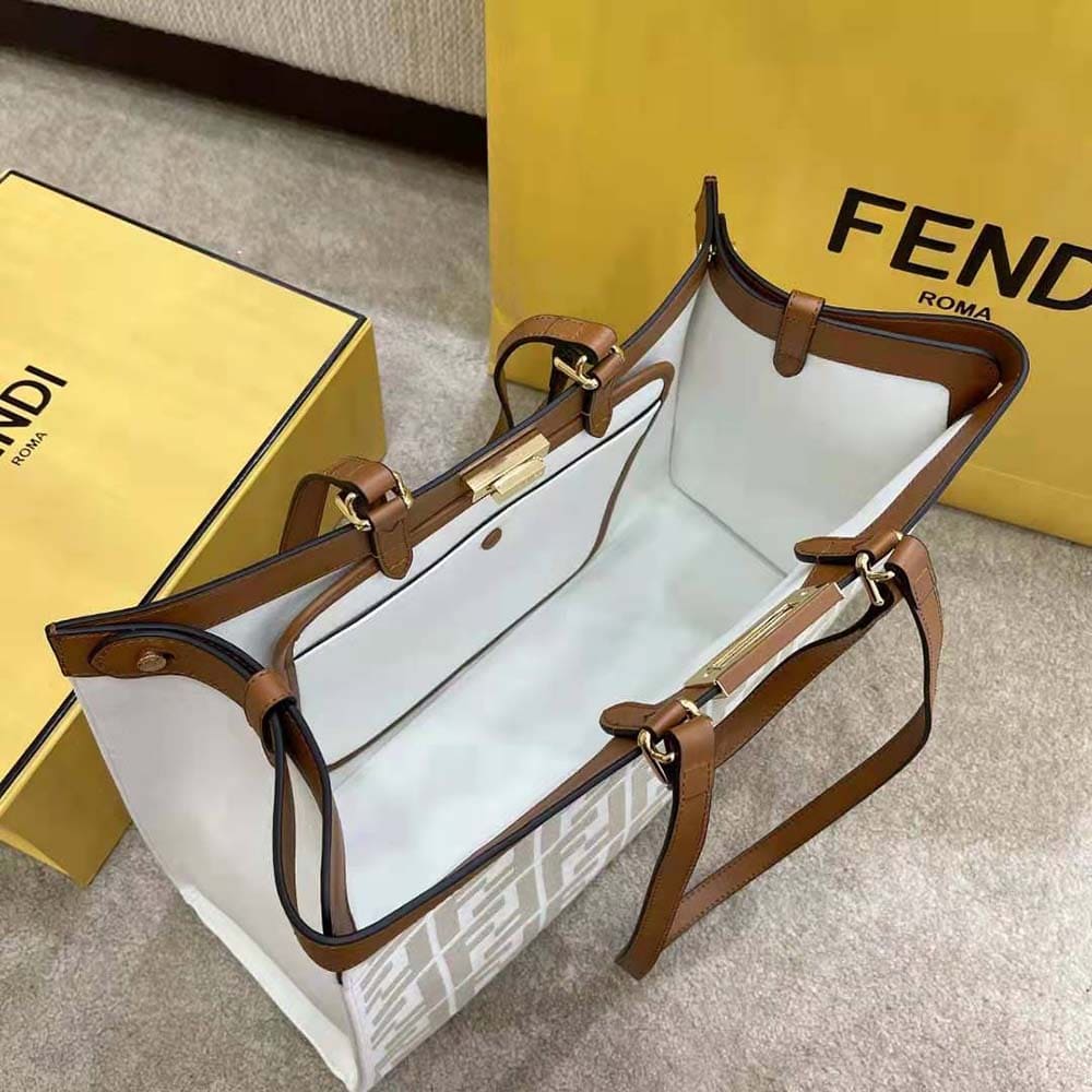 TÚI FENDI Women Peekaboo X-Tote Embroidered Canvas Bag-White