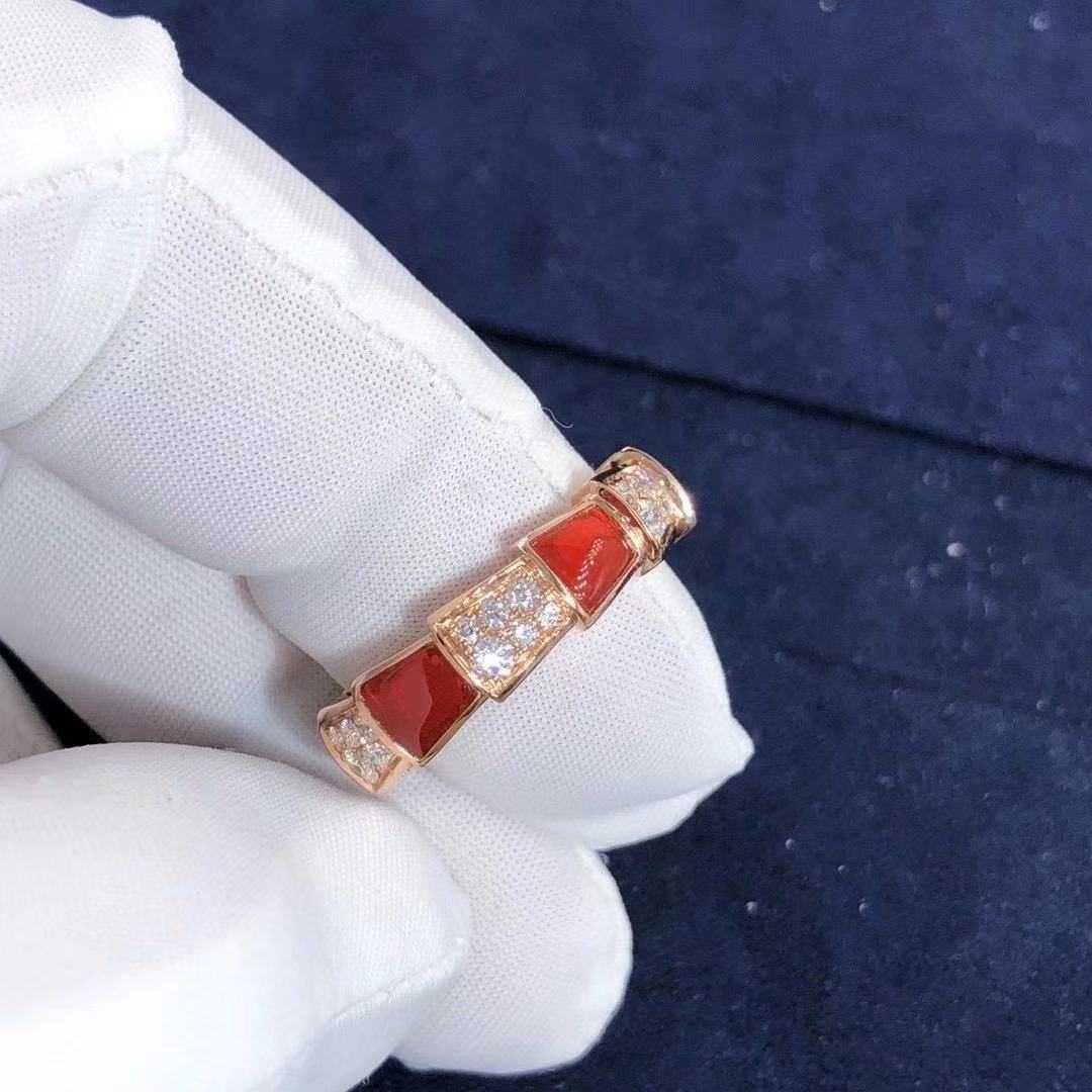 NHẪN BVLGARI Serpenti Viper 18K Rose Gold with Carnelian and Pavé Diamonds