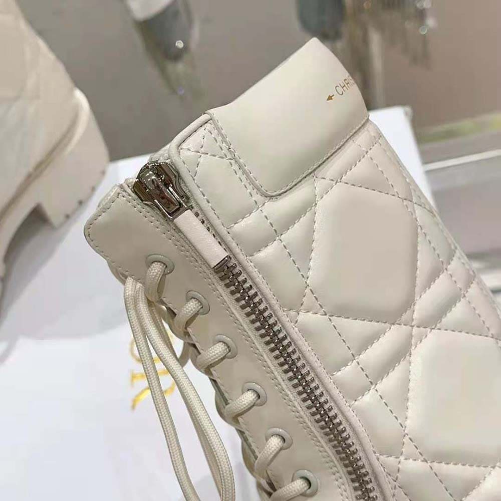 GIÀY Dior Women D-Leader Ankle Boot White Quilted Cannage Calfskin