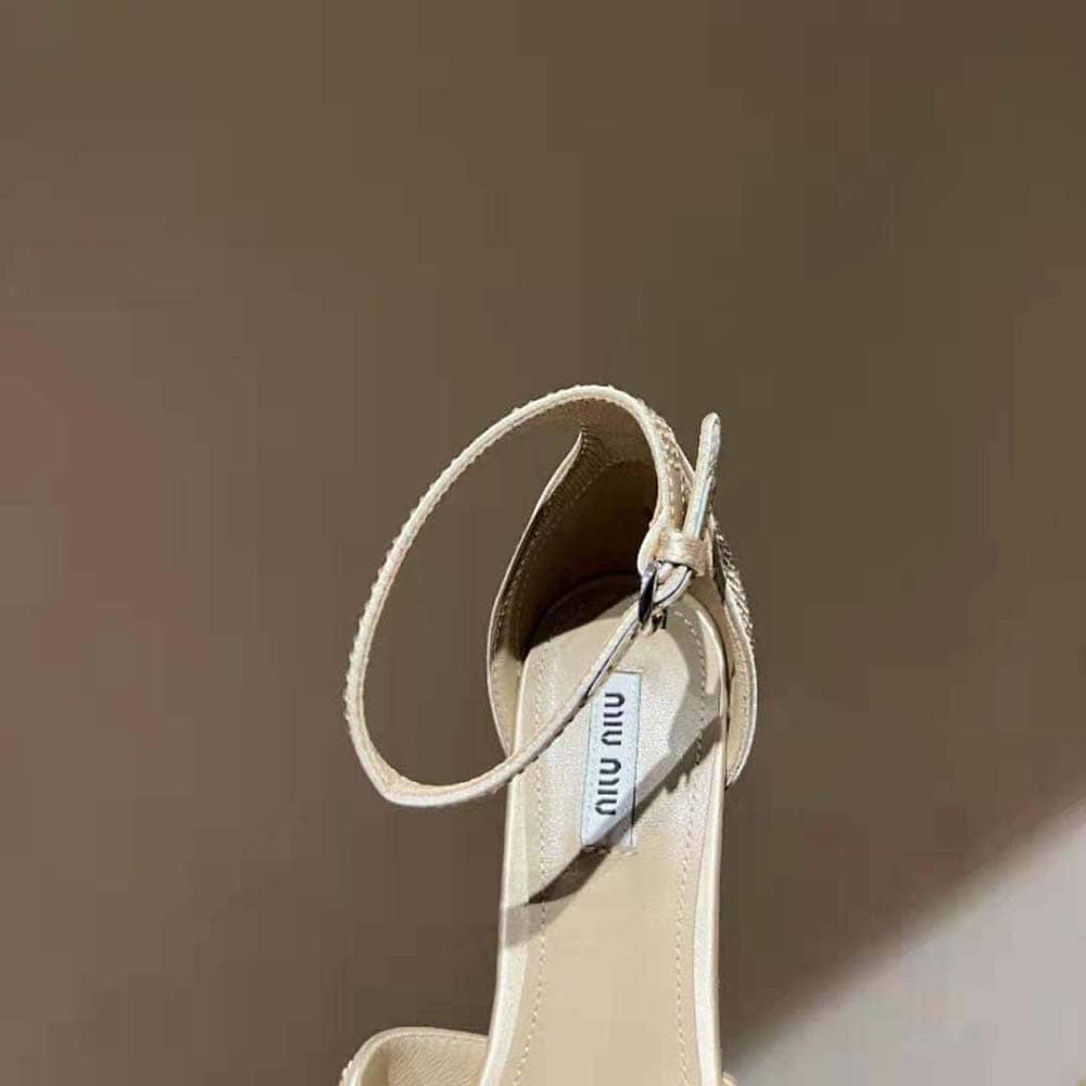 GIÀY Miu Miu Women Satin Platform Sandals with Crystals-Gold
