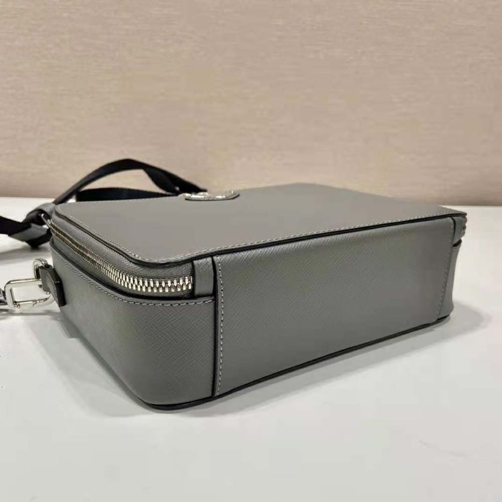TÚI Prada Men Brique Saffiano Leather Bag-Gray