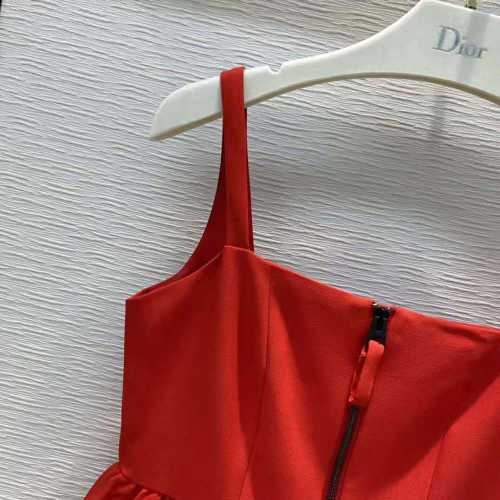 Váy Dior Women Short Zipped Dress Red Double-Sided Wool