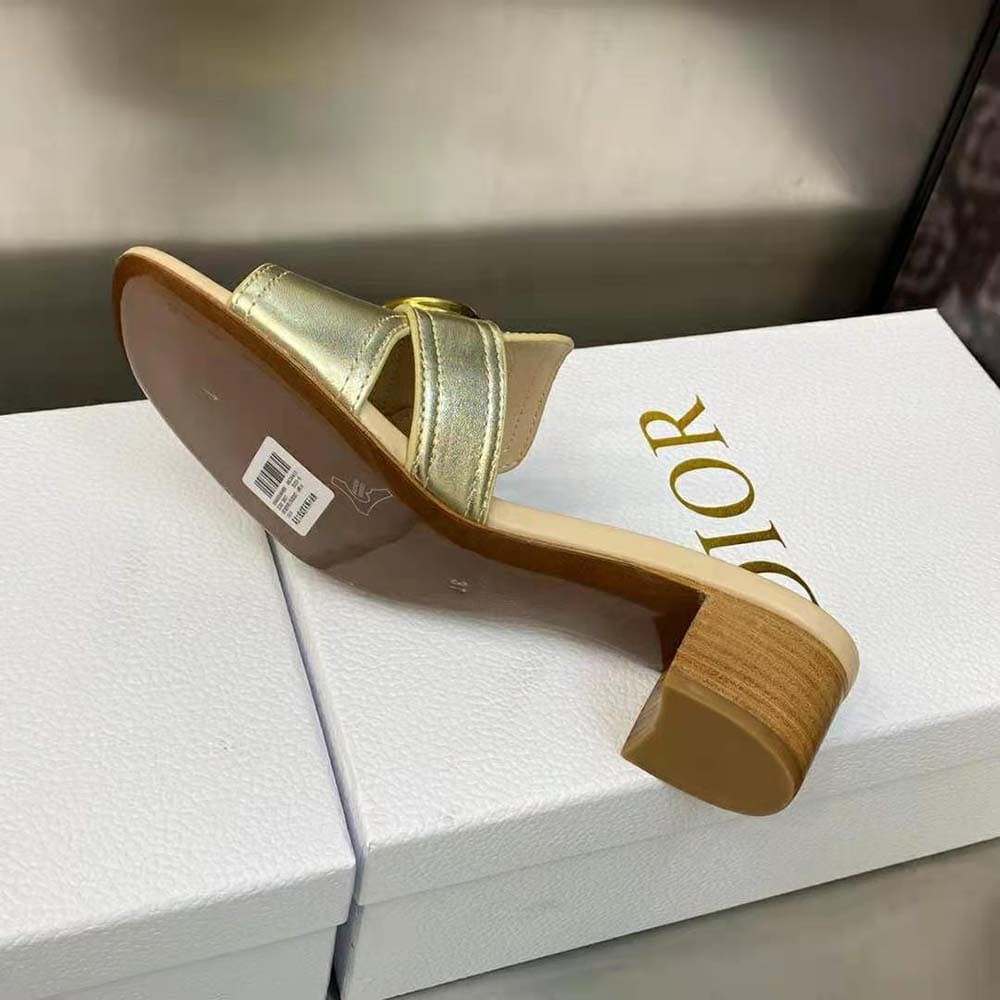 GUỐC Dior Women 30 Montaigne Heeled Slide Platinum-Tone Metallic Calfskin