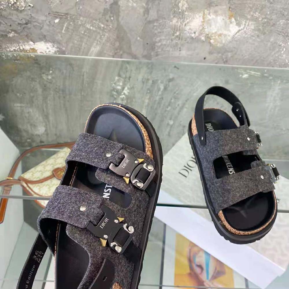 GIÀY DIOR By Birkenstock Milano Sandal Black Nubuck Calfskin