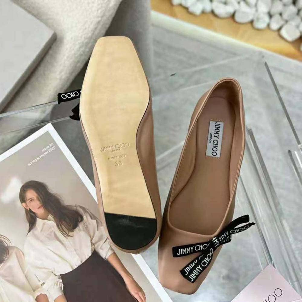 GIÀY Jimmy Choo Women Veda Ballerina Ballet Pink Nappa Leather Flat Ballerina Pumps with Jimmy Choo Bow