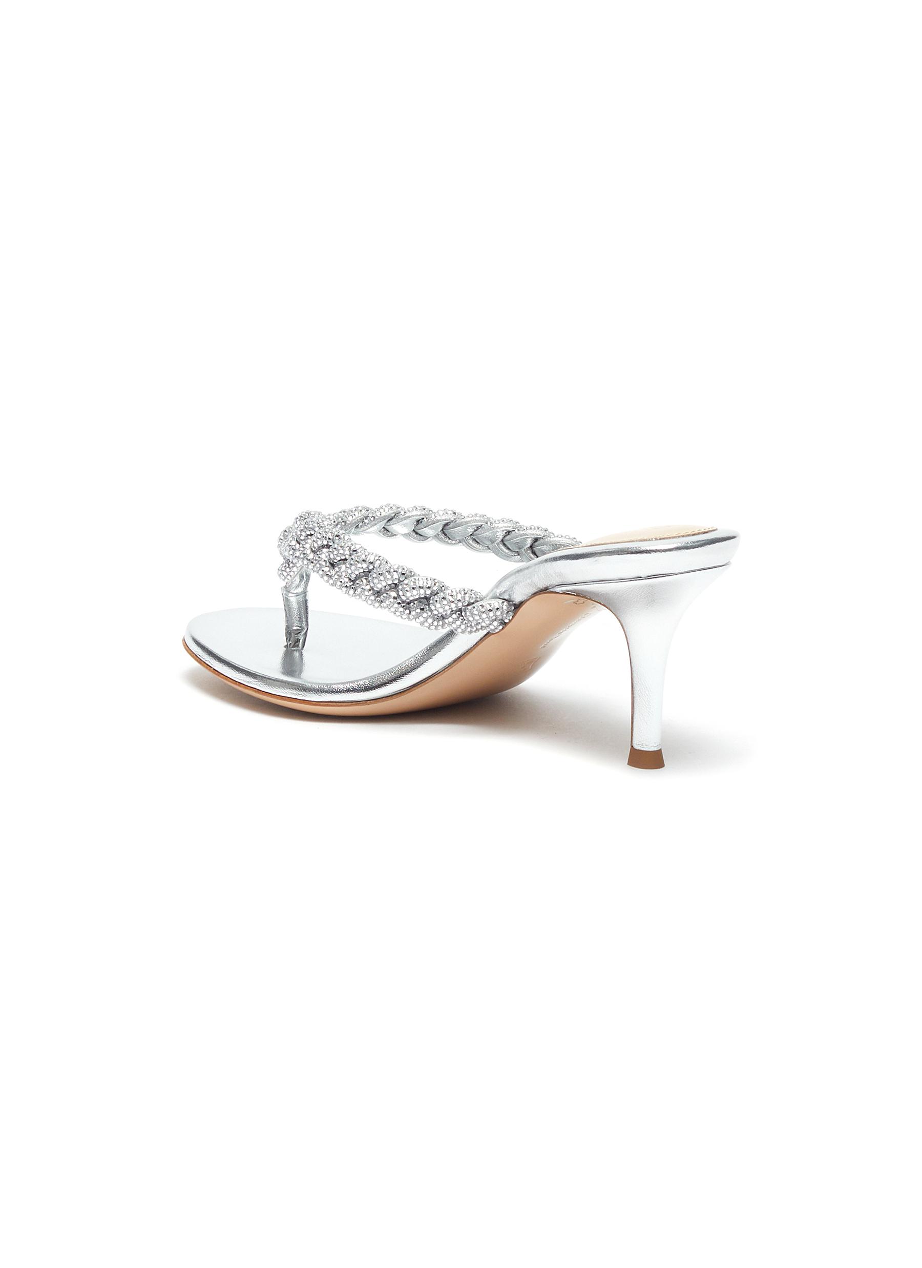 GIÀY GIANVITO ROSSI STRASS EMBELLISHED BRAIDED STRAP HEELED THONG SANDALS