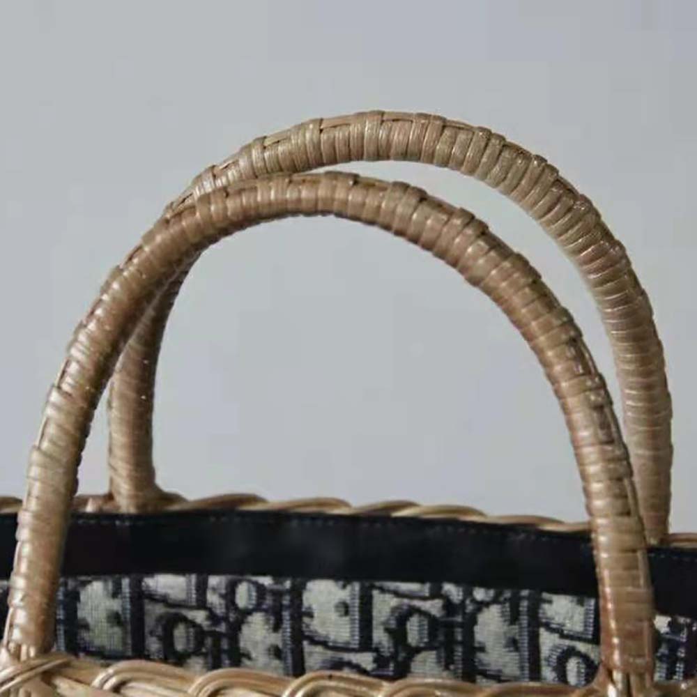 TÚI Dior Women Dior Wicker Basket Bag Blue Dior Oblique Jacquard and Natural Wicker