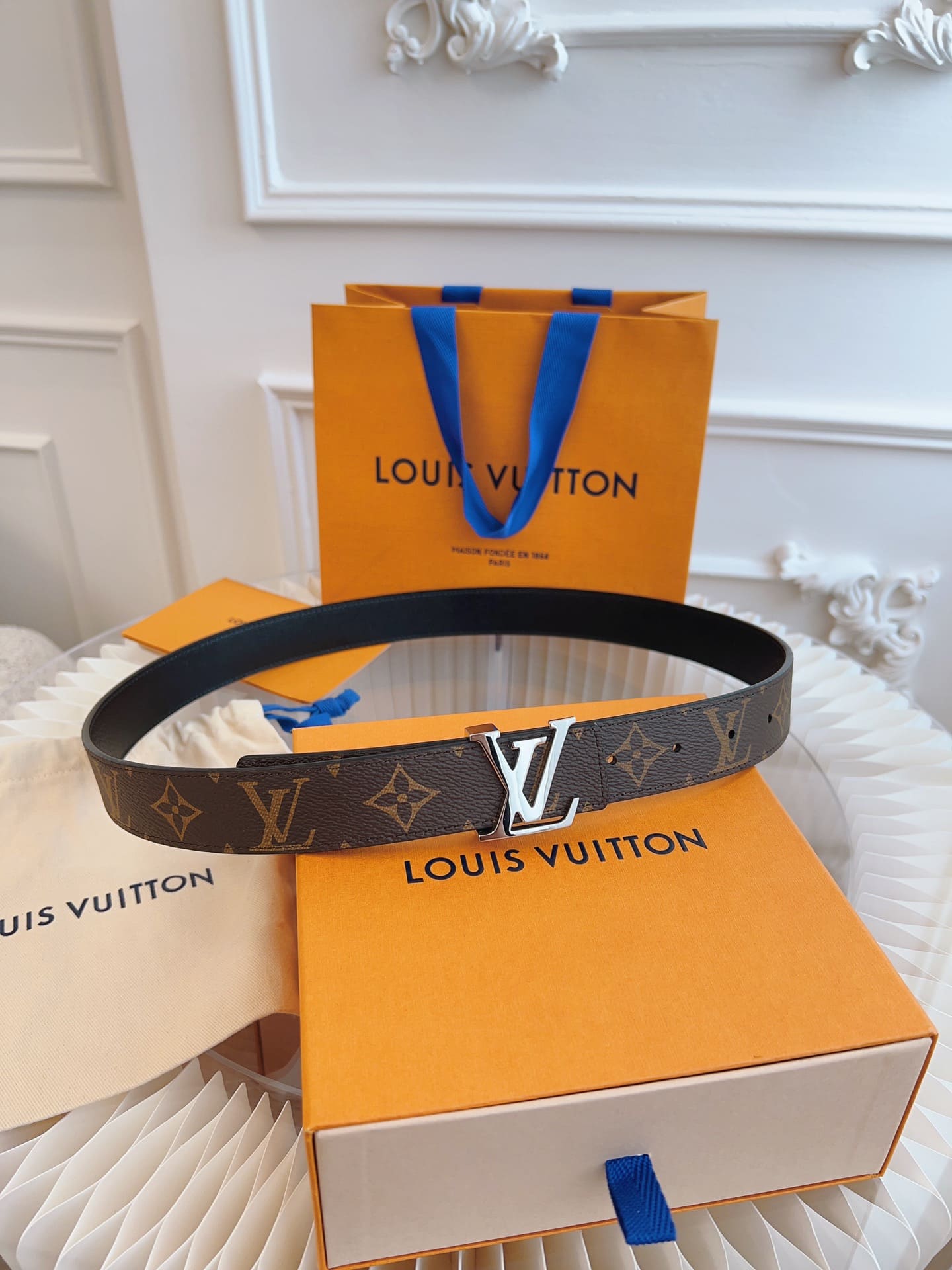 DÂY LƯNG LOUIS VUITTON BLACK BROWN MONOGRAM LEATHER Khóa bạc