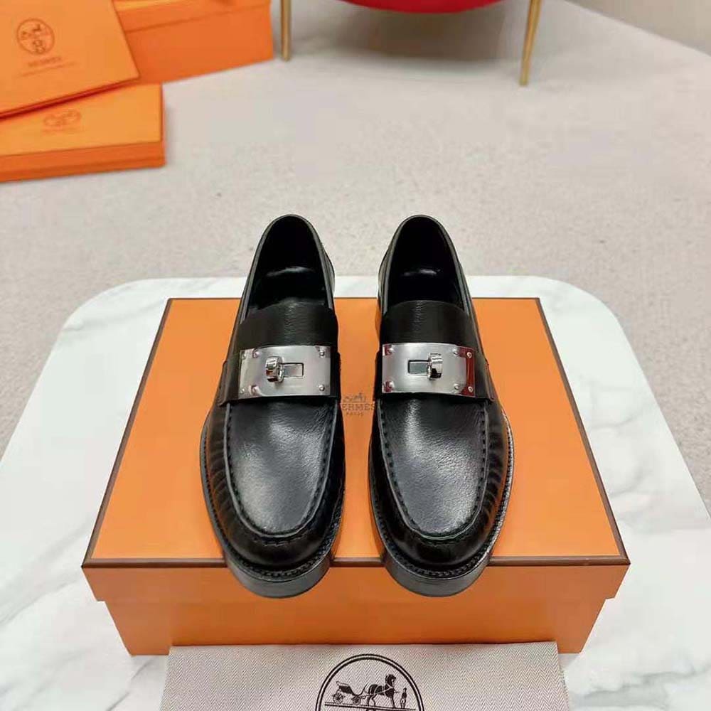 GIÀY HERMES Men Hot Loafer in Calfskin-Black TOP QUALITY SHOES AAA