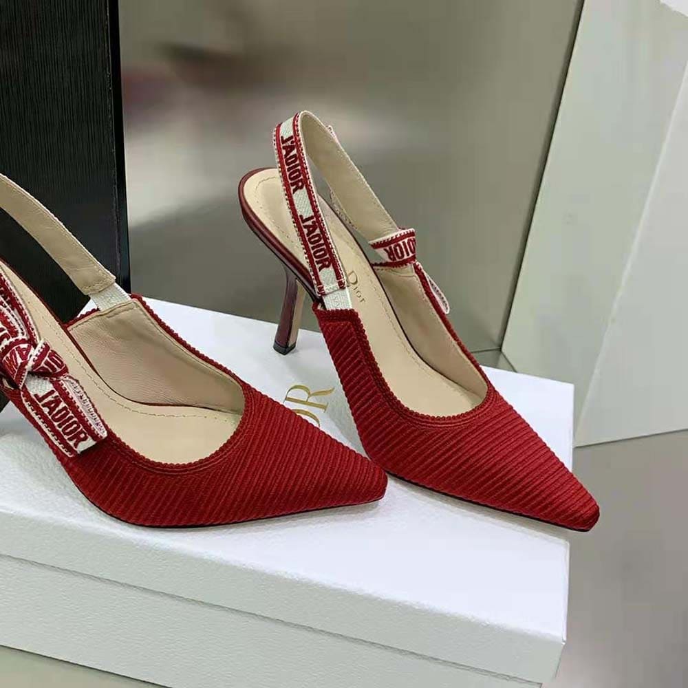 GIÀY Dior Women J’Adior Slingback Pump Cherry Red Embroidered Cotton