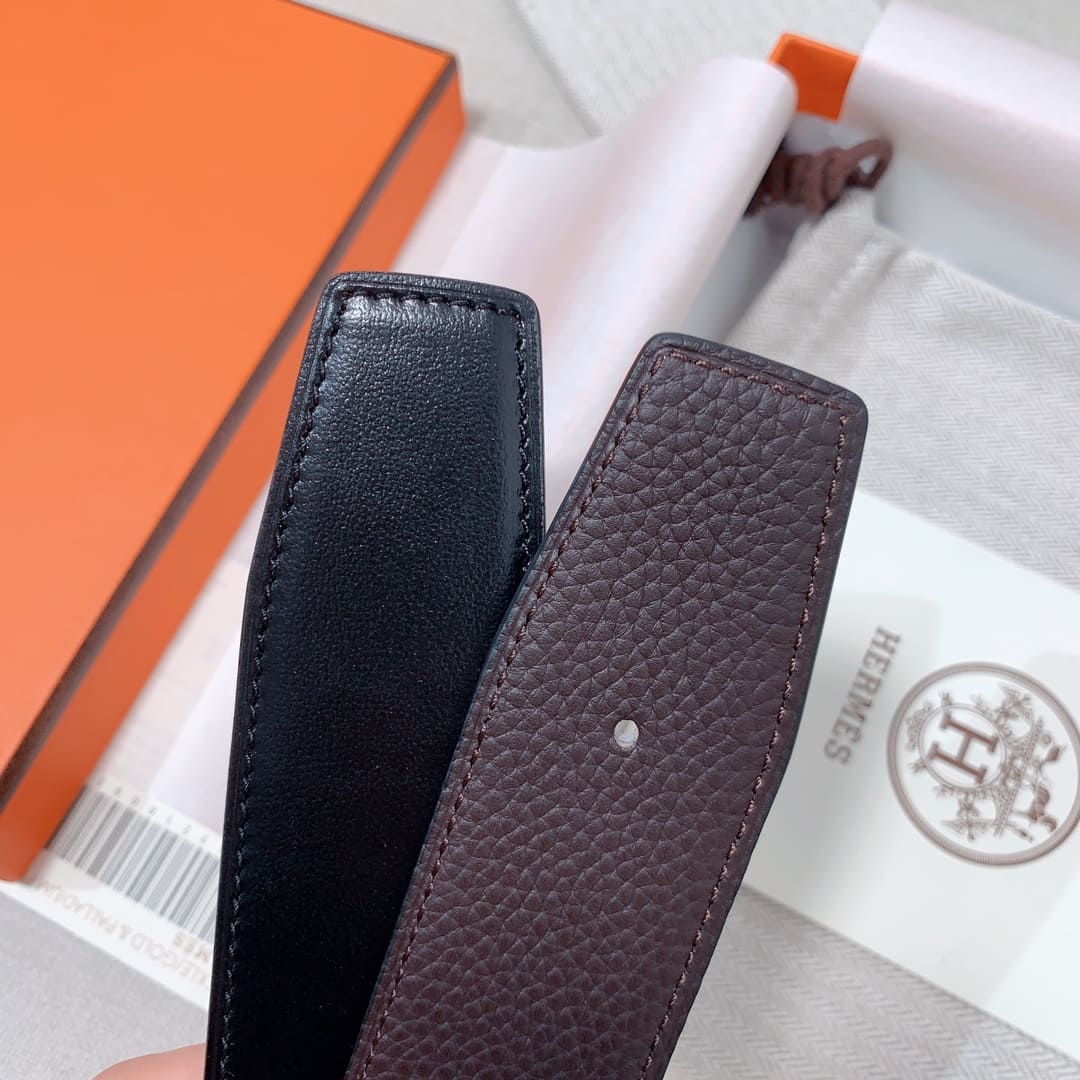 DÂY LƯNG HERMES Horseshoe Togo leather hai mặt khóa vàng đen
