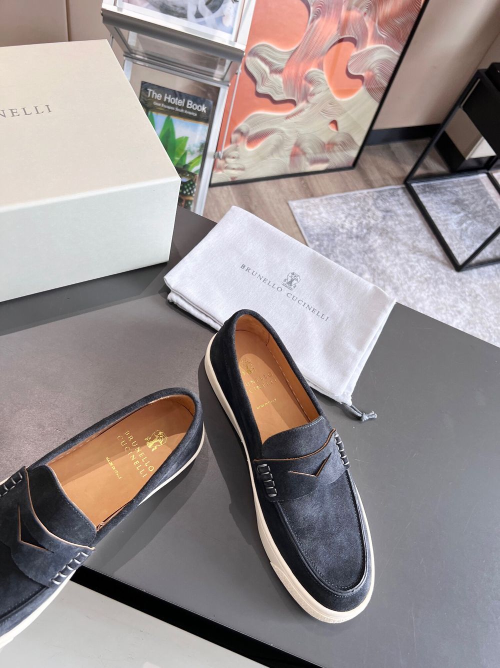 GIÀY BRUNELLO CUCINELLI Suede Navy loafer shoes