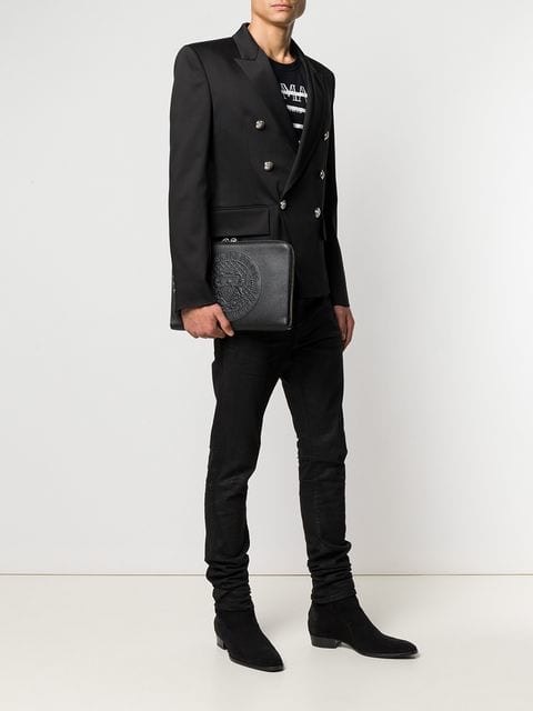 VÍ BALMAIN PARIS ZIPPED LEATHER POUCH